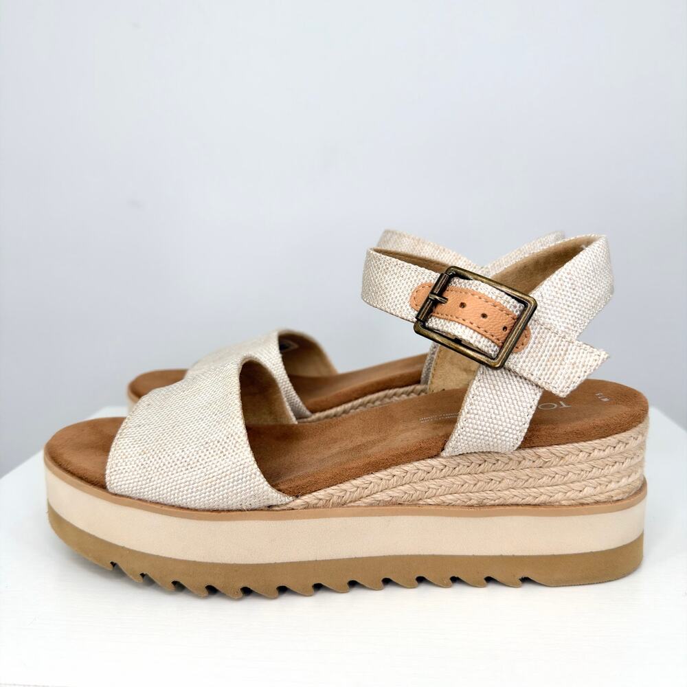 TOMS Women's Diana Platform Wedge Sandal Size 7.5 Natural Canvas Espadrille - Picture 5 of 14